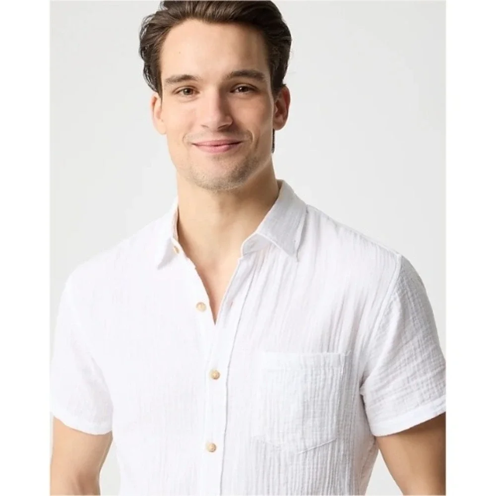 J. Crew Mens White Short Sleeve Button Down Shirt Small Cotton‎ Gauze NWOT